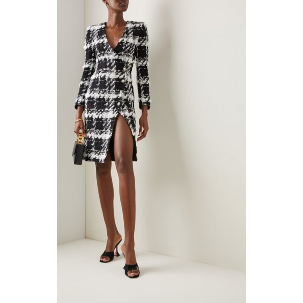 Halpern checked tweed midi jacket dress black/white NWT retail $ 2240 FR40